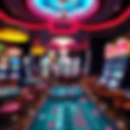 A vibrant casino floor showcasing various gaming tables and slot machines